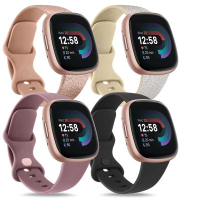 4 PACK Bands Compatible with Fitbit Versa 4 & 3 Bands/Sense 2 / Sense Band Women Men, Classic Soft Straps for Fitbit Versa 4 / Versa 3 /Sense 2 / Sense Smart Watch (Small,4 Pack M)