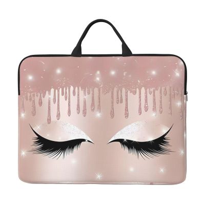 14in Rose Gold Eyelashes Print Laptop Case Sleeve Bag Shock-Resistant Padded Interior, Perfect for Business and Daily Commute
