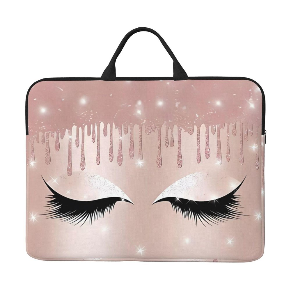 14in Rose Gold Eyelashes Print Laptop Case Sleeve Bag Shock-Resistant Padded Interior, Perfect for Business and Daily Commute