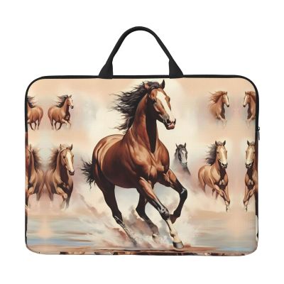 14in Prancing Brown Horse Print Laptop Case Sleeve Bag Shock-Resistant Padded Interior, Perfect for Business and Daily Commute