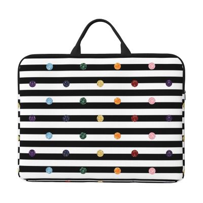 14in Laptop Case Sleeve Bag Rainbow Polka Dot Stripe Black and White Full Print Design, Ideal for Business Travel and Daily Commute
