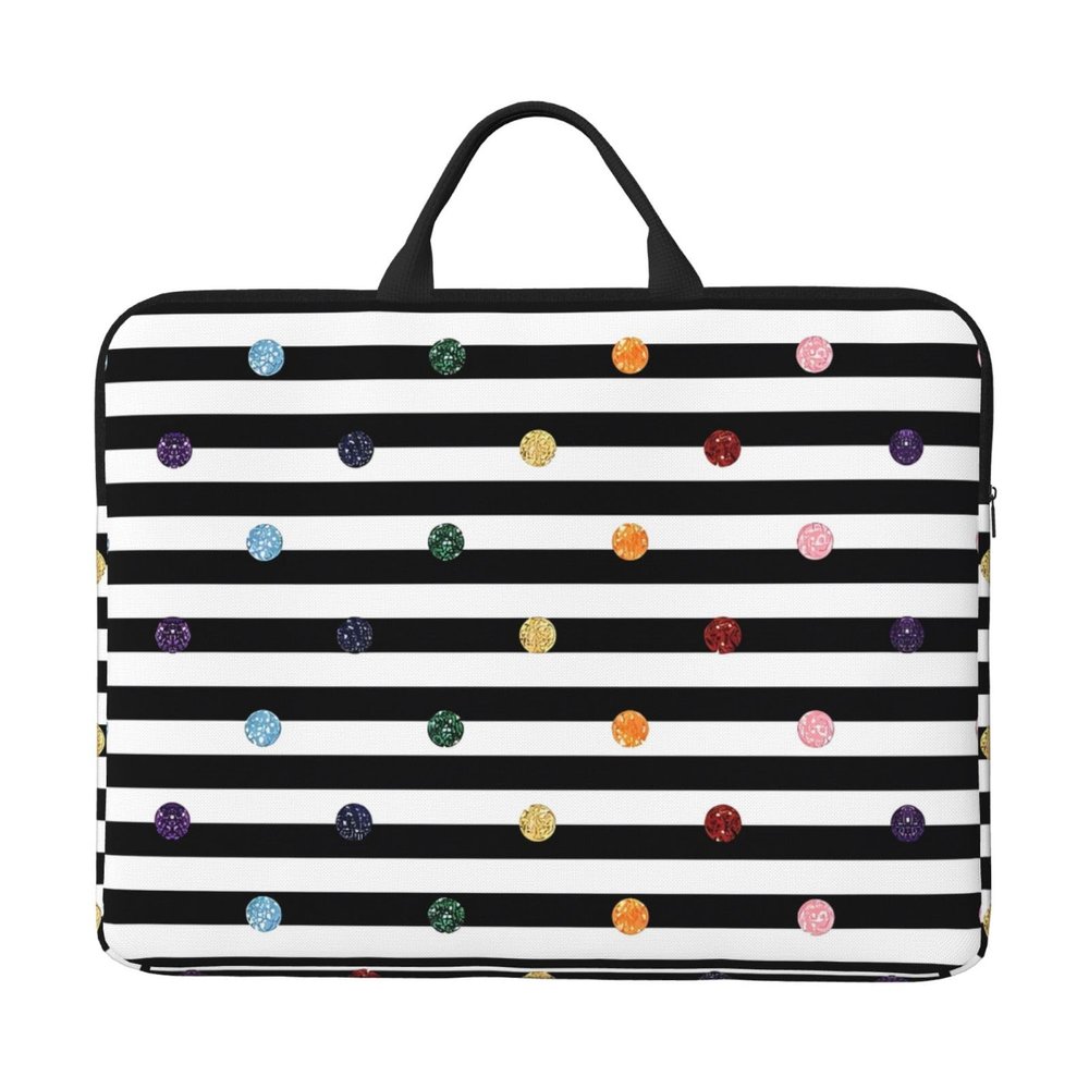 14in Laptop Case Sleeve Bag Rainbow Polka Dot Stripe Black and White Full Print Design, Ideal for Business Travel and Daily Commute