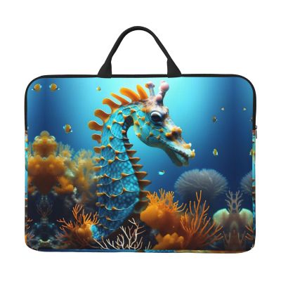 14in Blue Seahorse Print Laptop Case Sleeve Bag - Travel-Friendly Accessory for Business, and Everyday Use