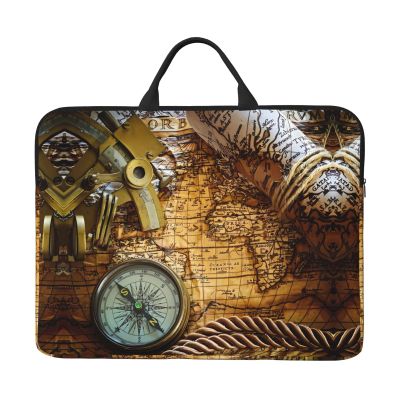14in Laptop Case Sleeve Bag Compass and Old World Map Full Print Design, Ideal for Business Travel and Daily Commute