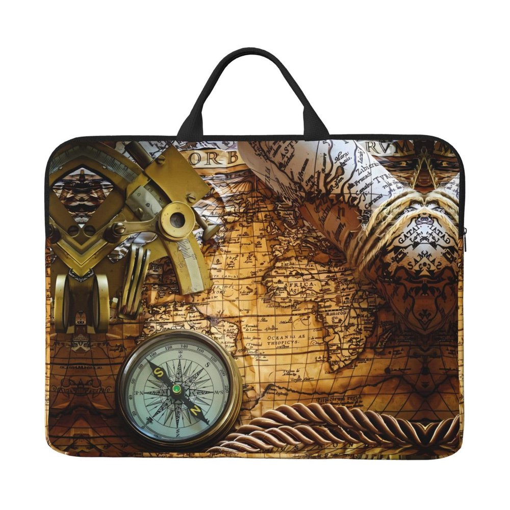14in Laptop Case Sleeve Bag  Compass and Old World Map Full Print Design, Ideal for Business Travel and Daily Commute