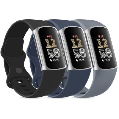 Amzpas Bands for Fitbit Charge 6 Bands,Fitbit Charge 5 bands Women Men - 3 Pack, Soft Silicone Adjustable Waterproof Sport Strap