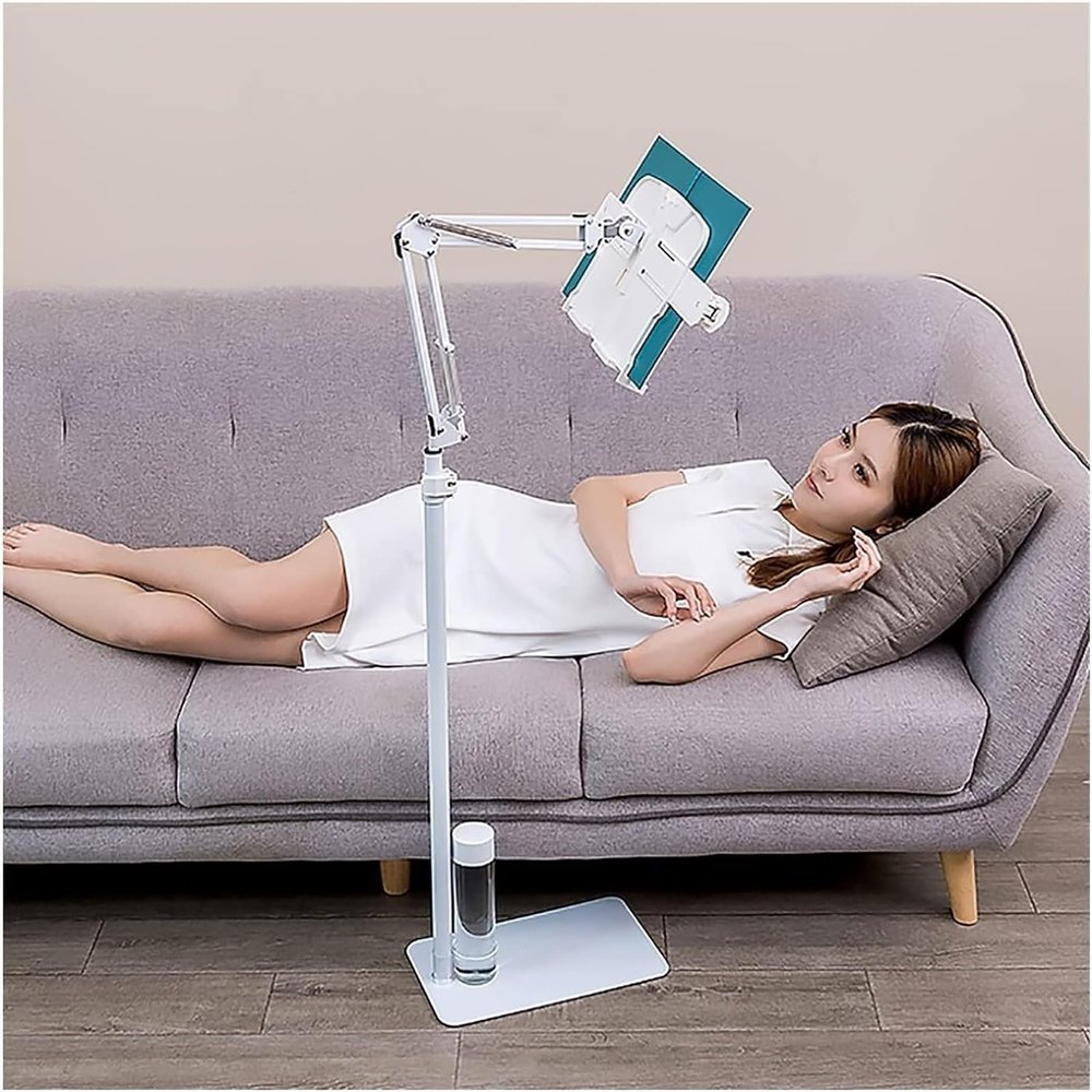 Floor-Standing Cantilever Reading Rack,Adjustable Height Floor Reading Stand Book Holder with Long Arm Table Bed Sheet Music Stand Multi Angle Rotation Floor Bracket Size with Lamp.