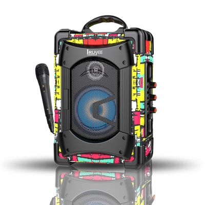 IRUYEE Portable Bluetooth Speaker with Microphone, Speaker with LED Lights for Kids and Adults, Subwoofer Heavy Bass with FM Radio, Supports Bluetooth/USB/TF/AUX for Party, Multicolor