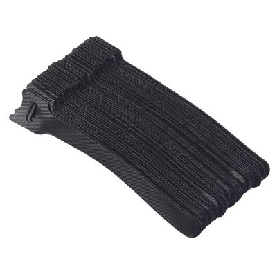 DEWADE 50pcs Colored Reusable Ties Hook and Loop Fastener Double-Sided Tape Nylon Cable Ties Strap Wire(Black)