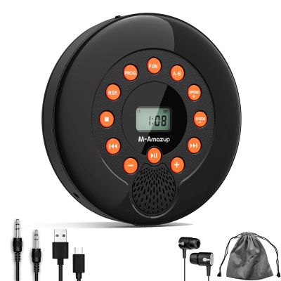 M-Amazup CD Player Portable, Rechargeable Portable CD Players for Home, Built-in Speakers and Headphones Supports CD/U Disk/AUX/A-B Repeat/LCD Display/10 Speeds/Anti Skip, for Home/Car CDP-3030