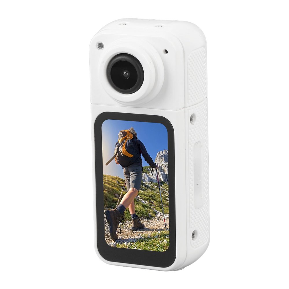 2.7K Action Camera, Thumb Action Camera Small Body Camcorder with 1.47 inch Display, 180 Degree Rotating Lens, 12MP Image Pixels, Automatic Capturing (White)