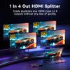 JCHICI HDMI Splitter 1x4 for PS5/Xbox/Apple TV - 4K@60Hz HDMI Switcher Splitter with HDR10 & Dolby Vision, 1 in 4 Out with EDID Modes (Auto/Copy/Downscale), HDCP 2.2, 18Gbps for Home Theater view 2