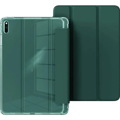 PMPLBEBAZ Tablet Cover Suitable for Huawei Matepad 12X 2024 Air 12inch BKY-W00 W10 Trifold Transparent Back Case with Pen Holder(Dark Green,MatePad Air 12 2024)