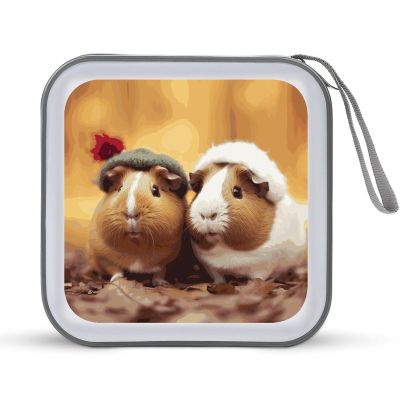 JTREHY 40 Sheets Capacity CD Case Storage Bag,Cute Guinea Pigs Printed Portable Zipper CD DVD Case Holder Large Capacity CD Wallet for Car, Home, Office, Games Disc, Audio Music
