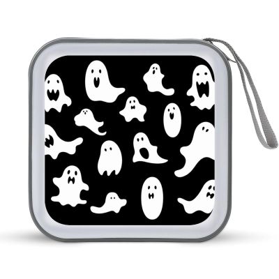 JTREHY 40 Sheets Capacity CD Case Storage Bag,Halloween Goth Printed Portable Zipper CD DVD Case Holder Large Capacity CD Wallet for Car, Home, Office, Games Disc, Audio Music