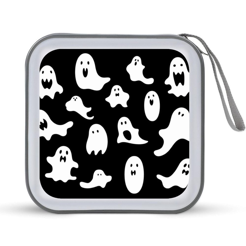 JTREHY 40 Sheets Capacity CD Case Storage Bag,Halloween Goth Printed Portable Zipper CD DVD Case Holder Large Capacity CD Wallet for Car, Home, Office, Games Disc, Audio Music