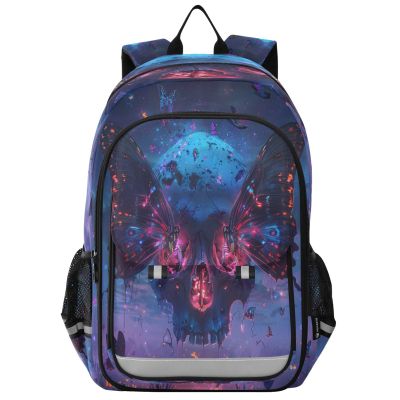 ALAZA School backpacks for girls boys Magic Skull Heads Butterfly Winged Backpack Students Bookbag for school bag Womens Casual Daypack College Bookbag