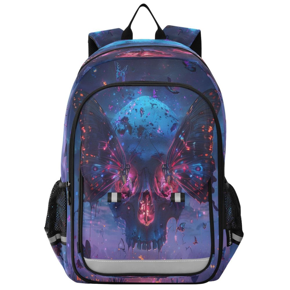 ALAZA School backpacks for girls boys Magic Skull Heads Butterfly Winged Backpack Students Bookbag for school bag Womens Casual Daypack College Bookbag
