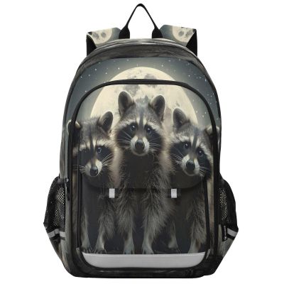 ALAZA School backpacks for girls boys Three Raccoons on The Night Backpack Students Bookbag for school bag Womens Casual Daypack College Bookbag