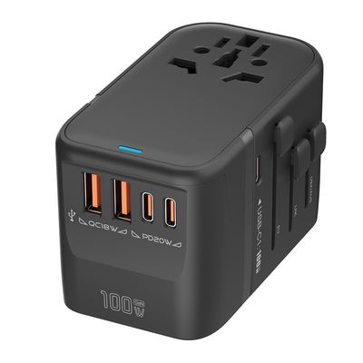 100W GaN Universal Travel Adapter International Power Adapter, with 5 USB(3 USB C) Charging Ports European Travel Plug Worldwide for US to Europe UK, EU, AU (Type C/G/A/I) Outlet Wall Charger