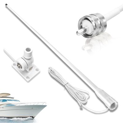 VHF Marine Radio Antenna 156-163MHz Fiberglass Waterproof Boat Antenna 43.5in with 22.9ft(7m) RG-58U Cable,PL259 Male Connector Adjustable Ratchet Fixed Mount Base