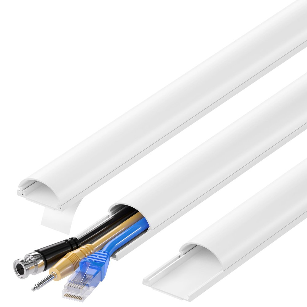 ZhiYo D Cord Hider for Wall Mount TV, 39in(3 x L13) Self-Adhesive Cable Hider Kit, PVC Cord Covers for Wires on Wall, White Cable Raceway, Paintable Wire Hiders, 1.2" (W) x 0.55" (H)