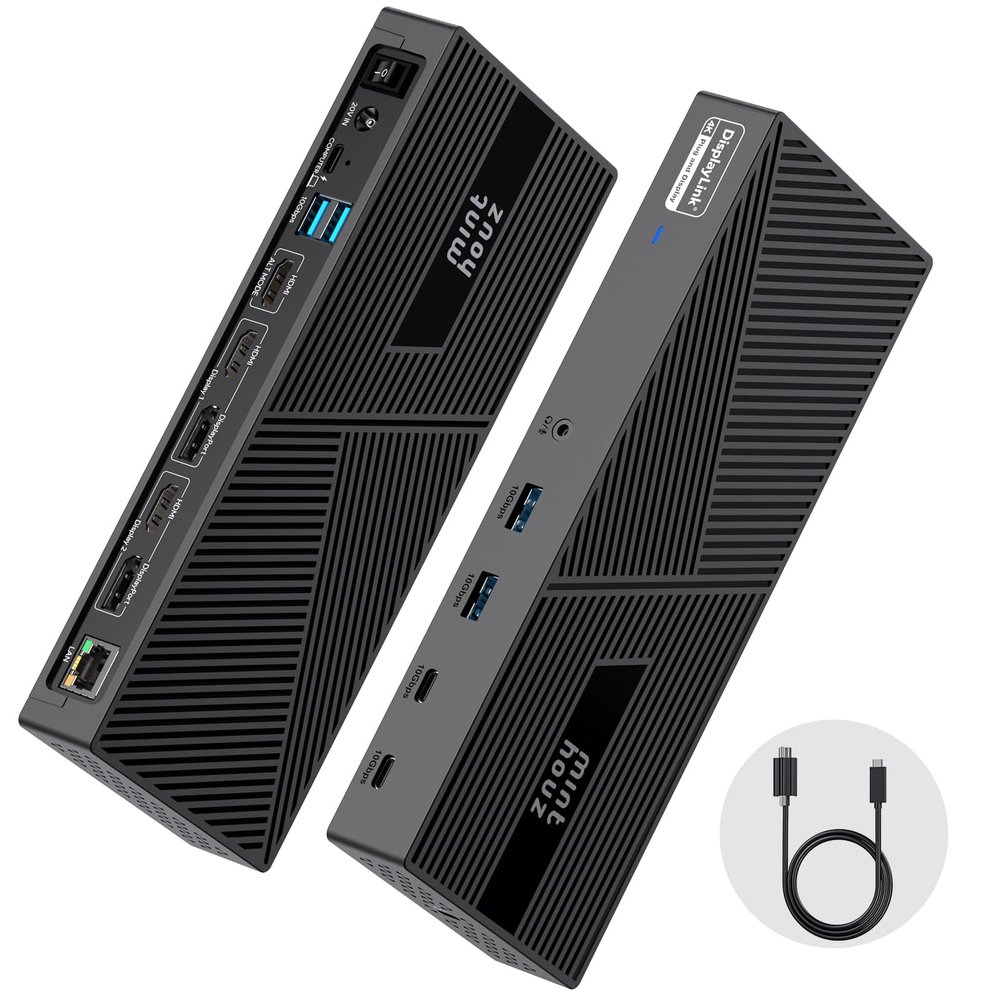 Minthouz DisplayLink Docking Station, 2 PD Triple Display 4K@60Hz for 3 Monitors, Thunderbolt 4/3 100W Charging & 160W Power, 3HDMI, 6 USB with Gigabit LAN, USB C for M1 M2 M3 M4 Mac/Windows/Chrome