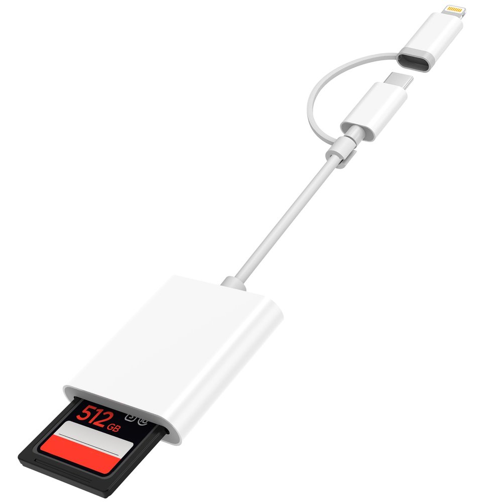 SD Card Reader for iPhone iPad, Dual USB-C & Lightning Connector Memory SD Card Adapter, Support SD/MicroSD Cards, High-Speed Trail Camera Viewer, Plug and Play