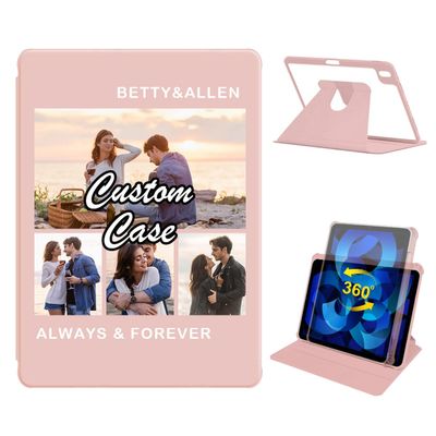 360 Degree Rotate Personalized Photo Case for iPad Air 13-inch (M3) 2025, (M2) 2024 with Pencil Holder,Custom Multi Photo Collage Picture Protective Cover, Clear Back, Smart Sleep/Wake,Pink