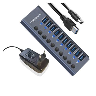 F7X3K0Z 10 7 4 Port USB Hub 3.0 Aluminum A 3 0 Multi-hub Splitter Concentrator Multiple Extension Dock with Switch Adapter for PC Laptop(4 Ports HUB EU)