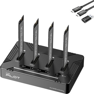 AMZPILOT 4 Bays M.2 NVMe Duplicator Offline Cloner USB 4 Type C to SSD Docking Station, 40Gbps M.2 Copy Reader for (M Key, B+M Key) PCIE Dock, Size for 22110 2280 2260 2242 2230 Enclosure - Pilot C4C