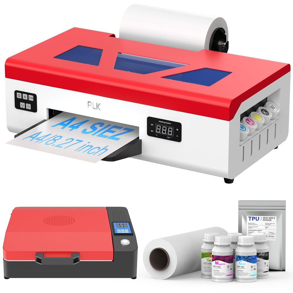 PLK A4 DTF Printer Upgrade L805, Easy-Maintenance,White Ink Circulation,Direct to Film Transfer for Custom T-Shirt/Textile Printing,Semi-Auto Cleaning (Printer+Oven)