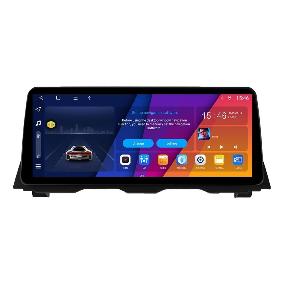 Kunfine Octa Core 8G+256G Car CarPlay Android Auto 12.3" QLED Display Navigation Stereo Touchscreen Headunit GPS Radio Pad Tablet Reverse Camera Media Player for BMW 5MCIC 2011-2017