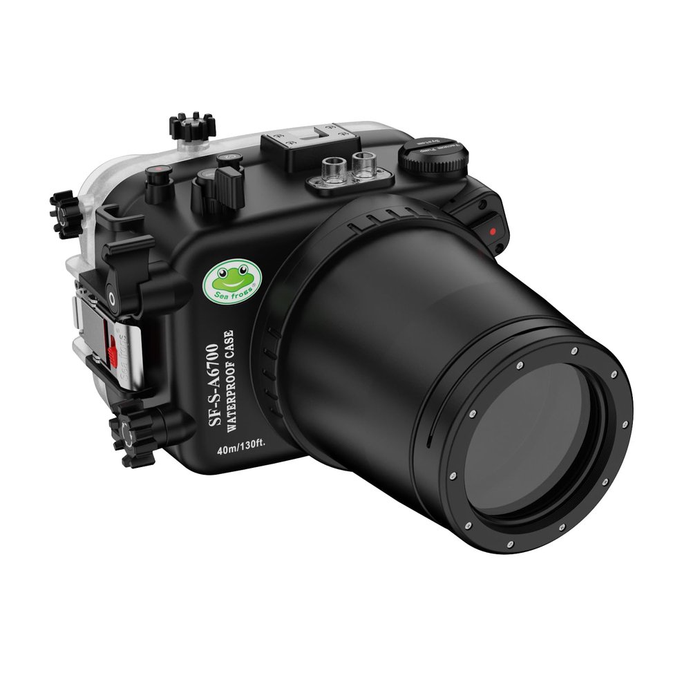 Sea Frogs Waterproof Camera Housing for a6700, 40m/130ft Depth Rating, 67MM Thread Flat Lens Port, Underwater Diving Case Compatible with Sony a6700 Camera, Included Zoom Gear FE 90mm F2.8 G OSS