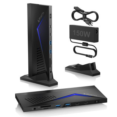 PORTTA 14 in 1 Docking Station Triple Monitor up to 4K 60 w/ 150W Power Adapter, HDMI x3, USB x6, RJ45, SD/TF, 100W PD, Audio/Mic, Compatible with macOS/Windows SST/MST, Driver Required