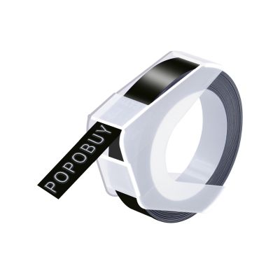 POPOBUY Embossing Label 1/2 Inch A521209 Compatible for DYMO 3D Plastic Emboss Tape 521209 White on Black, 12mm x 3m for Office Mate II 1540 154000, MoTEX E101 E404 Label Makers