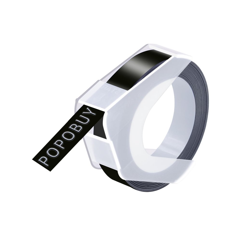 POPOBUY Embossing Label 1/2 Inch A521209 Compatible for DYMO 3D Plastic Emboss Tape 521209 White on Black, 12mm x 3m for Office Mate II 1540 154000, MoTEX E101 E404 Label Makers
