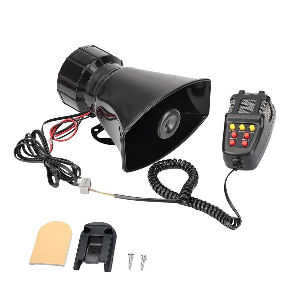 100W 7 Tone Car Siren Horn PA System, 12V Emergency Vehicle Speaker with Microphone, Loud Warning Alarm Megaphone for Truck, Car, Motorcycle, SUV, Boat