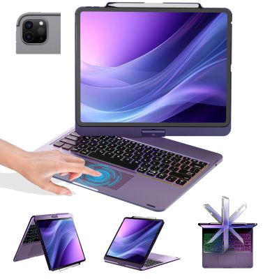 BABG Keyboard Case for iPad Air 13 inch(M3/M2)&iPad Pro 13(M5/M4),iPad Pro 12.9(6th/5th /4th/3rd Gen) Case with Keyboard,360 Rotatable,Toupad,Backlits,Pencil Charging-Midnight Purple