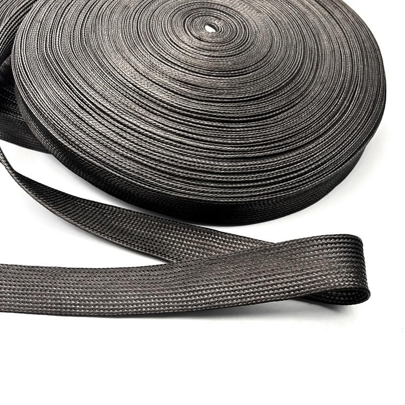 EASYFA Black Braided Flexible Carbon Fiber Sleeving Shield Sleeves 4-40mm High Density Tightly Wire Cable Tube Sheath Sleeve(40 MM*1M)