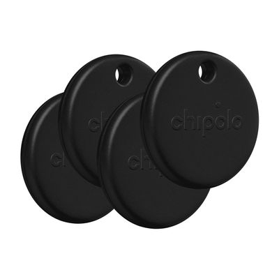 Chipolo POP Tracker Tag - Colorful, Compatible, Loud Bluetooth Tracker with Call Your Phone & Out of Range Alert, Works with Apple Find My or Google's Find My Device - 4 Pack (Black)