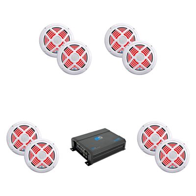 ATG 1000 Watt RMS Full Range Compact Marine 4 Channel Amplifier with (4) Pair 8" RGB White Marine Speakers