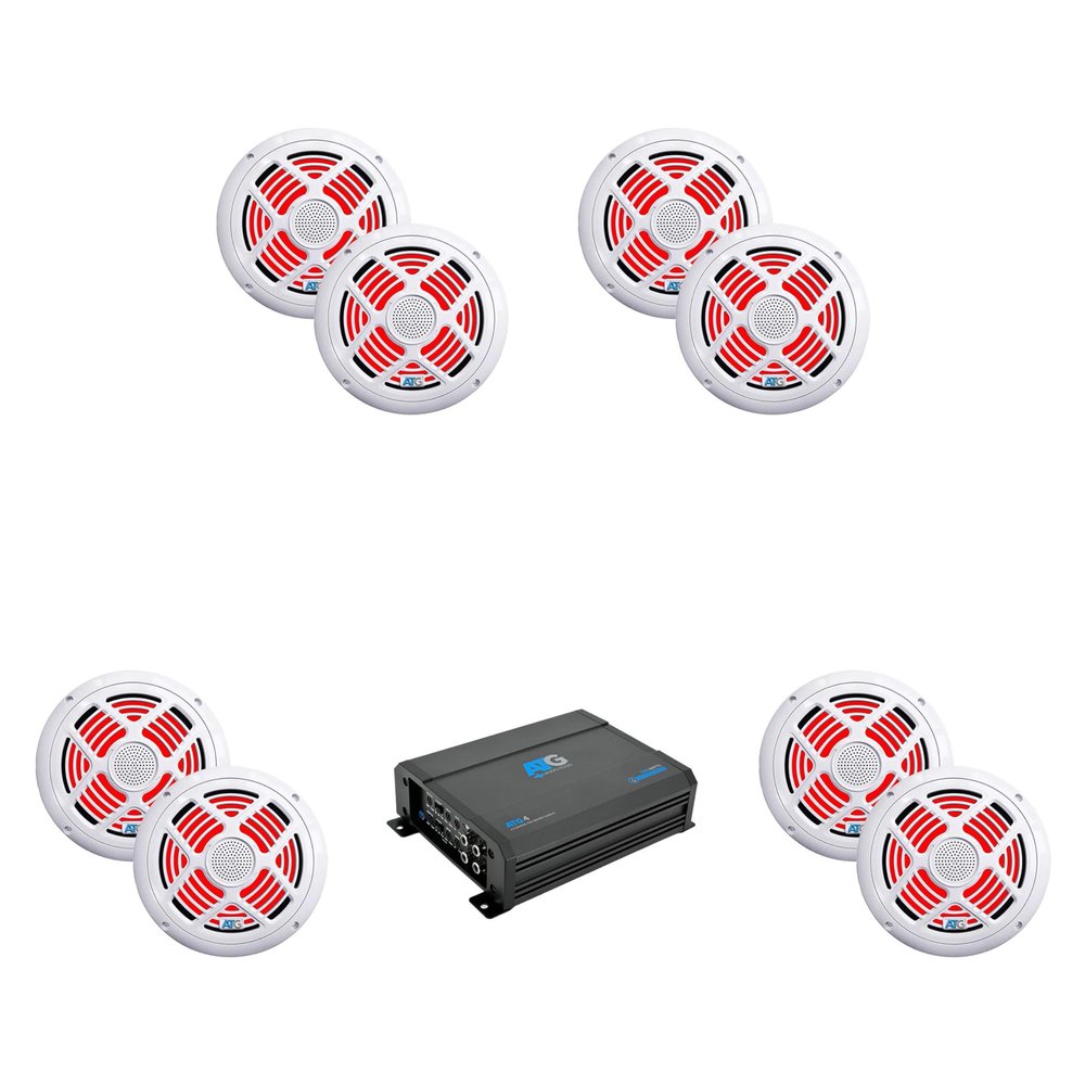 ATG 1000 Watt RMS Full Range Compact Marine 4 Channel Amplifier with (4) Pair 8" RGB White Marine Speakers