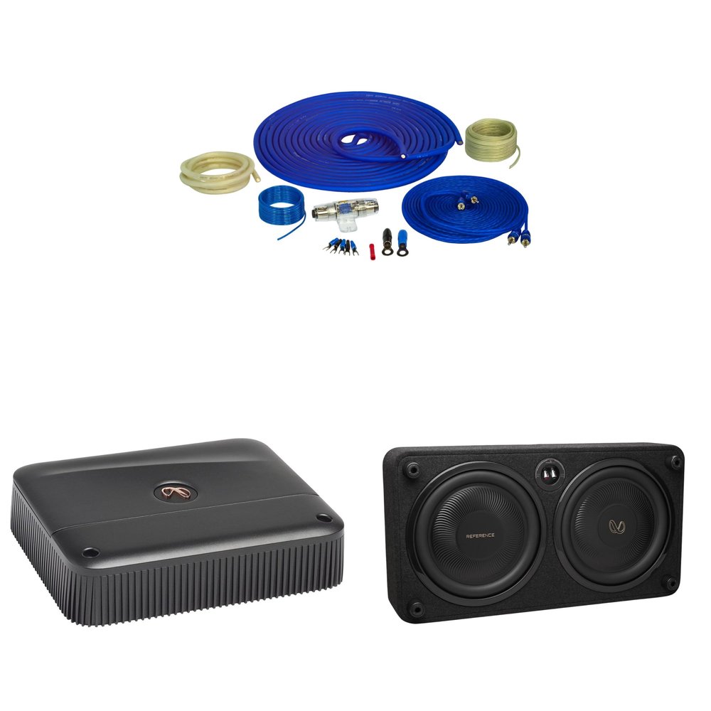 Infinity REFERENCE1200SSL Single 12 Thin Enclosure with Passive Radiator with Infinity Reference-6001A Mono, 600w X 1 Amplifier with Bass Knob and 4GA Pure Copper Amp Wiring Kit