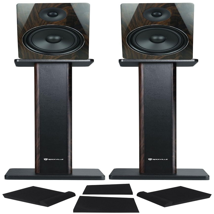 Rockville Bundle: Pair APM8D 8" 500W Active/Powered Studio Monitor Speakers Bundle with Pair 28" Bookshelf Speaker Stands & Pair of RRS263M Foam Studio Monitor Isolation Pads (3 Items)