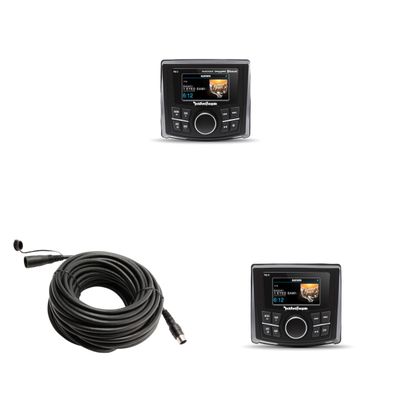 Rockford Fosgate PMX-3 2.7 Wet Bonded IPX6 Color Marine Media Receiver with PMX-1R 2.7 Wet Bonded Ipx6 Color Wired Remote and PMX50C 50 Ft Extension Cable