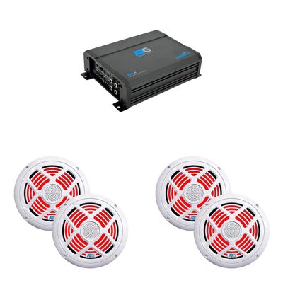 ATG 1000 Watt RMS Full Range Compact Marine 4 Channel Amplifier with (2) Pair 8" RGB White Marine Speakers