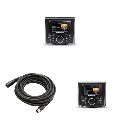 Rockford Fosgate PMX-2 Marine Media Receiver with 2.7 Color Display with PMX-1R 2.7 Wet Bonded Ipx6 Color Wired Remote and PMX25C 25 Ft Extension Cable