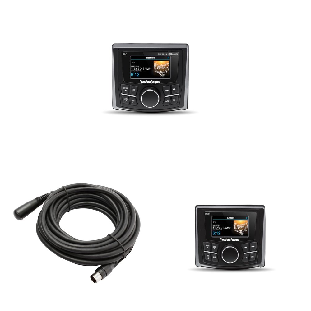 Rockford Fosgate PMX-2 Marine Media Receiver with 2.7 Color Display with PMX-1R 2.7 Wet Bonded Ipx6 Color Wired Remote and PMX25C 25 Ft Extension Cable