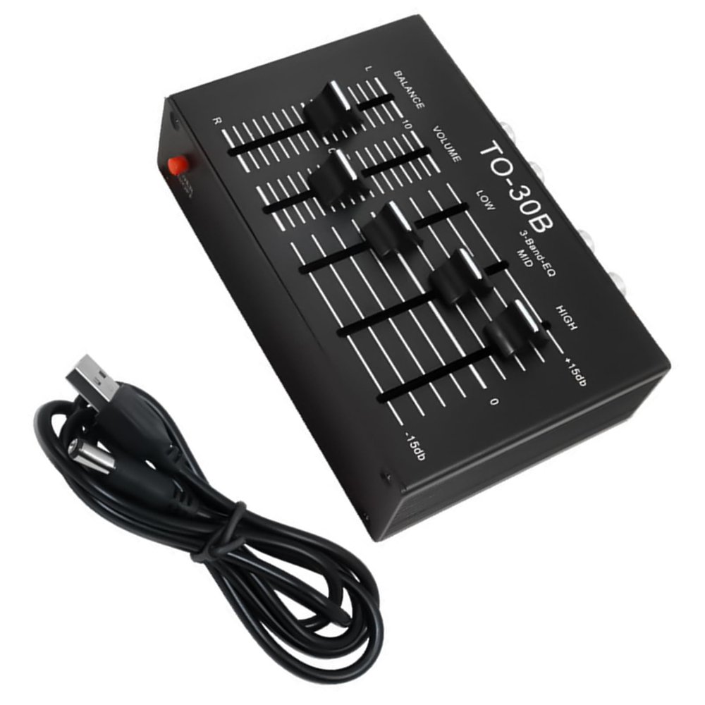 Compactly Metal Sound Premplifier with Phono Plugs and Adjustable Volumes Balances Control Phono Plugs Input and Output